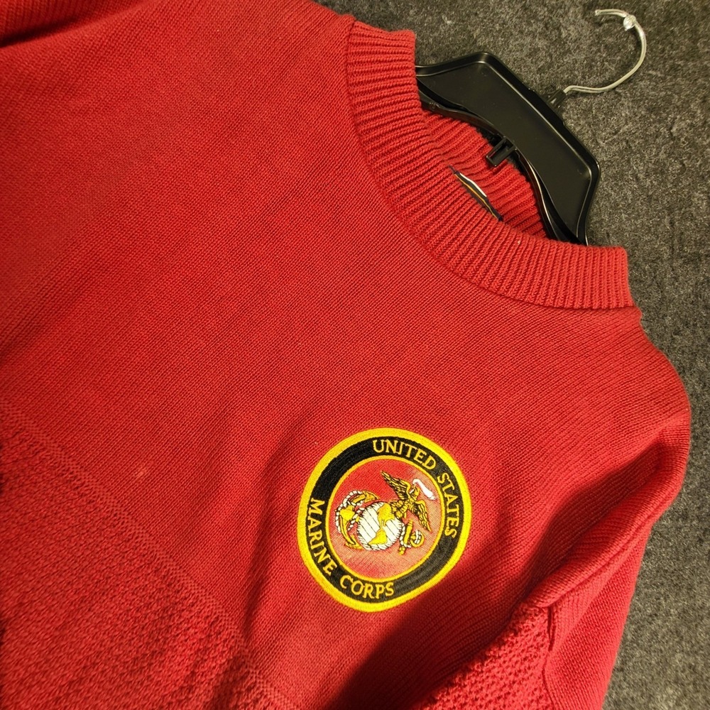 Andrew Rohan Mens XL USMC Marine Corps Red Cotton Knit Sweater Made in USA VNTG